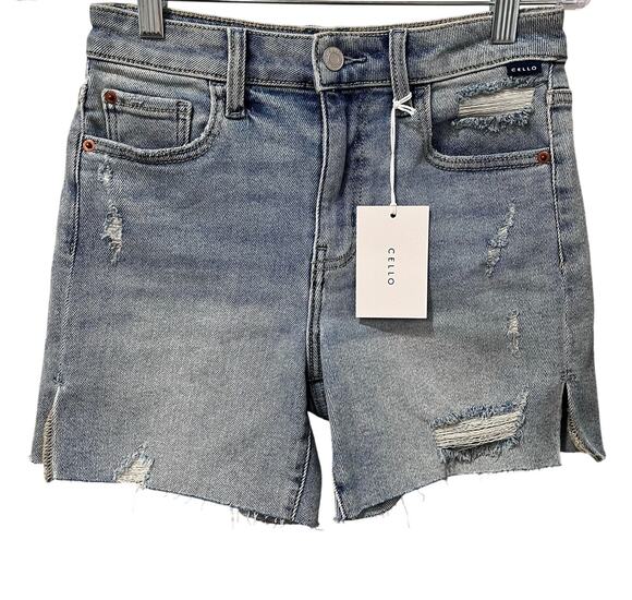 Cello Pants - Cello NWT Mid-Rise Midi Denim Jean Shorts Side Slit Light Wash Small (1-3)